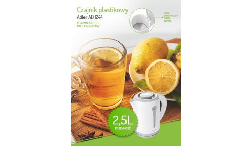 Duży Biały Czajnik Elektryczny Plastikowy 2,5L