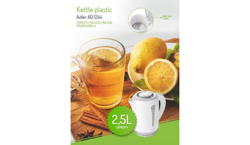 Duży Biały Czajnik Elektryczny Plastikowy 2,5L