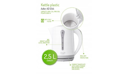 Duży Biały Czajnik Elektryczny Plastikowy 2,5L