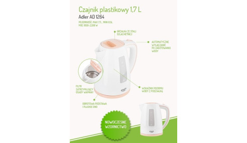 Czajnik elektryczny 1,7 L 2200W Adler AD1264 biały