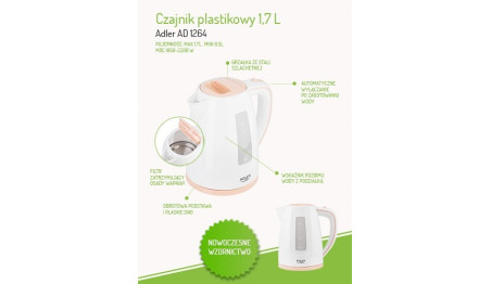 Czajnik elektryczny 1,7 L 2200W Adler AD1264 biały