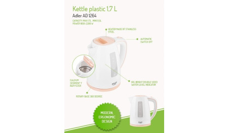 Czajnik elektryczny 1,7 L 2200W Adler AD1264 biały