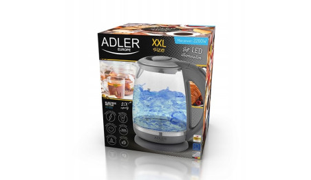 CZAJNIK ELEKTRYCZNY SZKLANY LED 2L 2200W ADLER AD1286