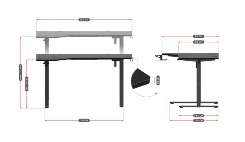 BIURKO GAMINGOWE ELEKTRYCZNE KOMPUTEROWE STOLIK DLA GRACZA REGULACJA HUZARO