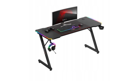 Biurko Gamingowe Komputerowe Gracza Stolik Biurowy RGB LED Podkładka Huzaro