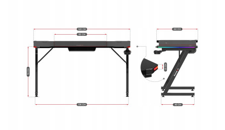 Biurko Gamingowe Komputerowe Gracza Stolik Biurowy RGB LED Podkładka Huzaro