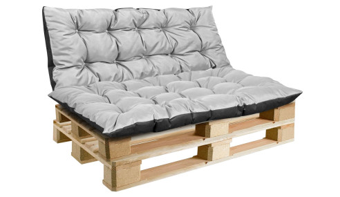 Poduszka ogrodowa 120/80 cm + 120/40 cm na ławkę palety wodoodporna jasnoszara