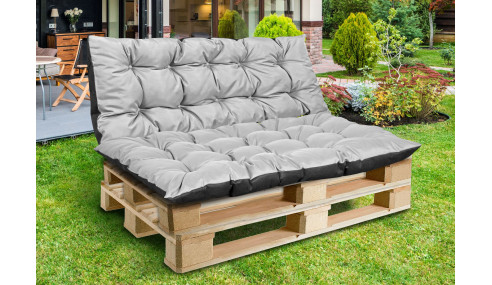 Poduszka ogrodowa 120/80 cm + 120/40 cm na ławkę palety wodoodporna jasnoszara