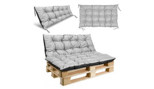 Poduszka ogrodowa 120/80 cm + 120/40 cm na ławkę palety wodoodporna jasnoszara