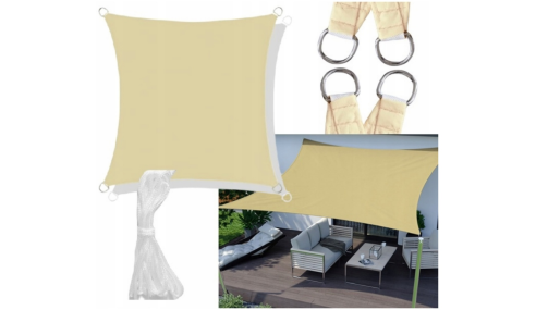 Żagiel przeciwsłoneczny wodoodporny codura 3x3 m beżowy