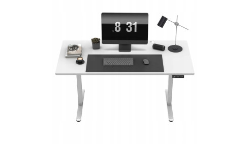 ERGONOMICZNE BIURKO GAMINGOWE ELEKTRYCZNE STOLIK DLA GRACZA REGULACJA BIAŁE