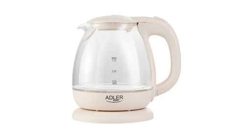 Kuchenny Czajnik Elektryczny 1L 1100W Szklany Beżowy LED Adler