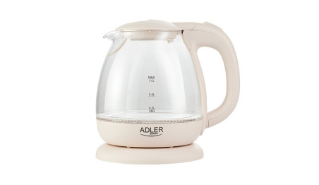 Kuchenny Czajnik Elektryczny 1L 1100W Szklany Beżowy LED Adler