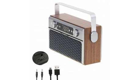 Stylowe Radio Sieciowo-Bateryjne z Bluetooth Zegar LCD AUX 2600mAh Camry
