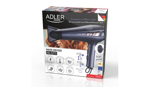 Suszarka ze zwijanym przewodem 2400W +Dyfuzor 2 Tryby Mocy Regulacja Temp