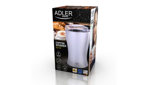 Młynek do Mielenia Kawy 150W Szybki Cichy Stal Nierdzewna Adler Srebrny