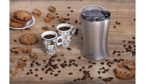 Młynek do Mielenia Kawy 150W Szybki Cichy Stal Nierdzewna Adler Srebrny