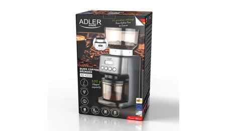 Młynek do Mielenia Kawy Żarnowy 180W Timer 2 Tryby Pracy Czarny Adler