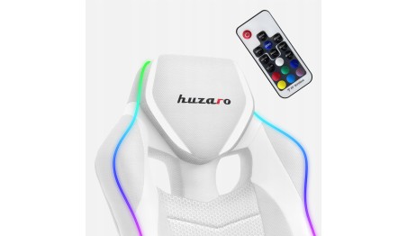 FOTEL GAMINGOWY GRACZA BIUROWY BIAŁY KRZESŁO RGB LED + PILOT HUZARO