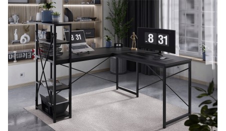 Biurko Narożne z półkami Dwustronne Nowoczesny Stolik biurowy MarkAdler