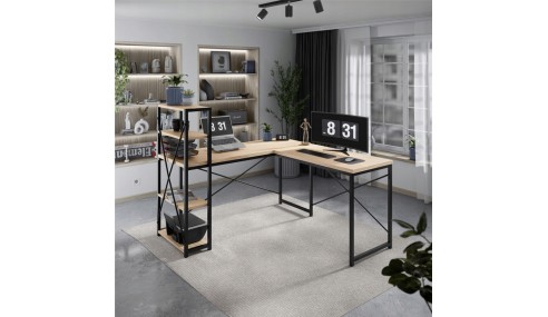 Biurko Narożne z półkami Dwustronne Nowoczesny Stolik biurowy Dąb MarkAdler