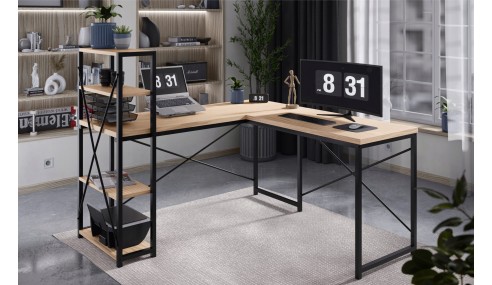 Biurko Narożne z półkami Dwustronne Nowoczesny Stolik biurowy Dąb MarkAdler