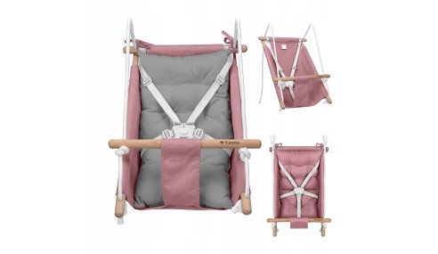 Huśtawka Kołyska dla dzieci 3w1 +6m Leżaczek Do Domu Ogrodu Różowa Tulano