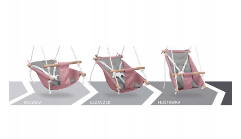 Huśtawka Kołyska dla dzieci 3w1 +6m Leżaczek Do Domu Ogrodu Różowa Tulano