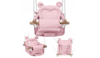Huśawka Drewniana dla dzieci +6m Do Domu Ogrodu Różowa Do 60kg Tulano