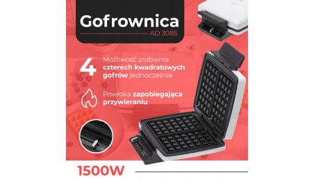 Gofrownica na 2 Pyszne Domowe Gofry 1800W Regulacja Adler