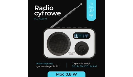 Nowoczesne Radio Cyfrowe LCD PLL AM/FM Zegar Budzik Antena Adler