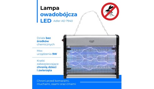Lampa owadobójcza LED 2200V przeciwko komarom muchom osom Adler