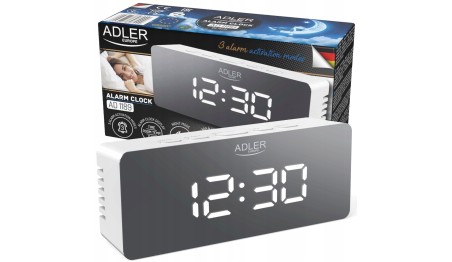 ZEGAR ELEKTRONICZNY BUDZIK TERMOMETR LUSTRO BIAŁY ADLER