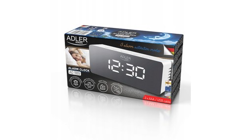 ZEGAR ELEKTRONICZNY BUDZIK TERMOMETR LUSTRO BIAŁY ADLER