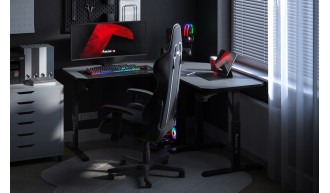 BIURKO GAMINGOWE KOMPUTEROWE NAROŻNE STOLIK GRACZA Z REGULACJĄ WYSOKOŚCI 2