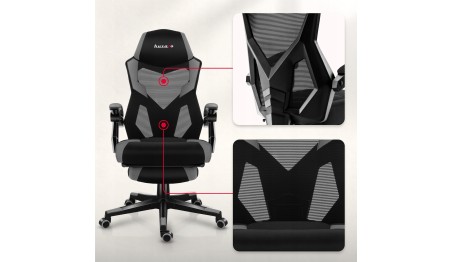 Fotel gamingowy z podnóżkiem do komputera gracza regulowany biurowy Huzaro
