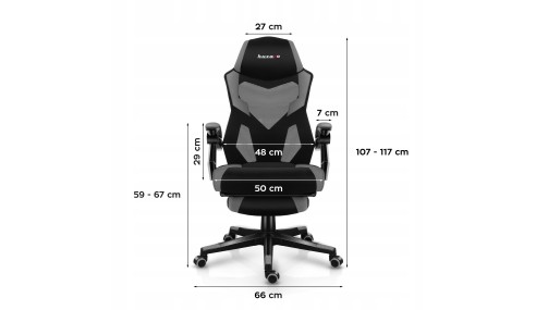 Fotel gamingowy z podnóżkiem do komputera gracza regulowany biurowy Huzaro