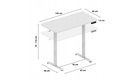 Biurko gamingowe elektryczne regulacja wysokości 72-118cm LED stolik Huzaro