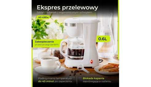 EKSPRES przelewowy AD 4381W 0,6 l KOMPAKTOWY MOC 600W FILTR