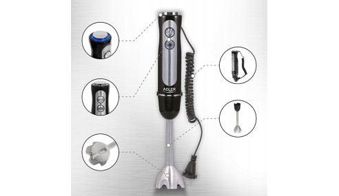 BLENDER ręczny AD 4625 1500W czarny TURBO stal NIERDZEWNA 5 PRĘDKOŚCI