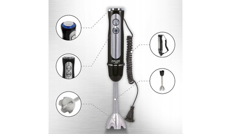 BLENDER ręczny AD 4625 1500W czarny TURBO stal NIERDZEWNA 5 PRĘDKOŚCI