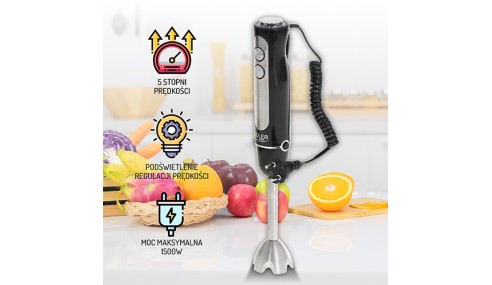BLENDER ręczny AD 4625 1500W czarny TURBO stal NIERDZEWNA 5 PRĘDKOŚCI