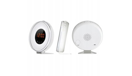 Radiobudzik świetlny LED SYMULACJA ŚWITU alarm dźwięki natury RADIO Lampka