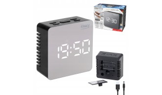 ZEGAR BUDZIK CR1150 czarny 8,3cm PODŚWIETLANY POMIAR TEMPERATURY 3 TRYBY