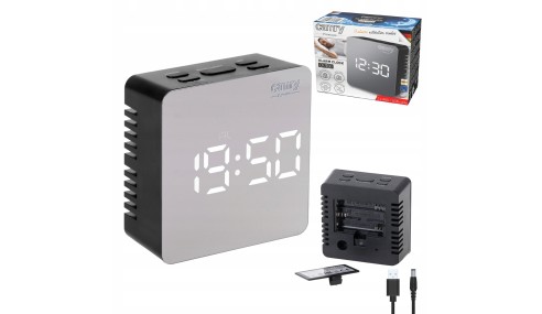 ZEGAR BUDZIK CR1150 czarny 8,3cm PODŚWIETLANY POMIAR TEMPERATURY 3 TRYBY