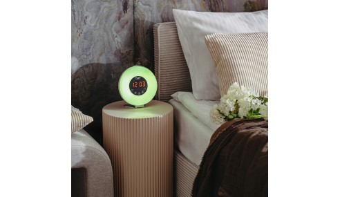 Radiobudzik świetlny LED SYMULACJA ŚWITU alarm dźwięki natury RADIO Lampka