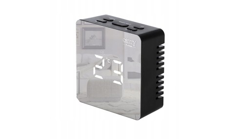 ZEGAR BUDZIK CR1150 czarny 8,3cm PODŚWIETLANY POMIAR TEMPERATURY 3 TRYBY