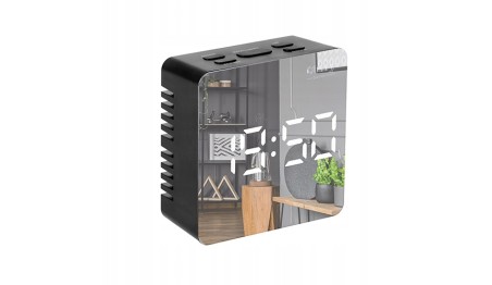 ZEGAR BUDZIK CR1150 czarny 8,3cm PODŚWIETLANY POMIAR TEMPERATURY 3 TRYBY