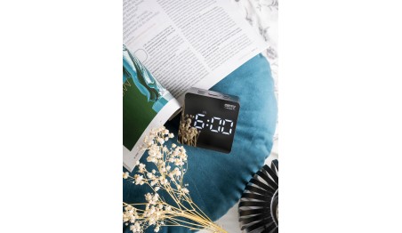 ZEGAR BUDZIK CR1150 czarny 8,3cm PODŚWIETLANY POMIAR TEMPERATURY 3 TRYBY