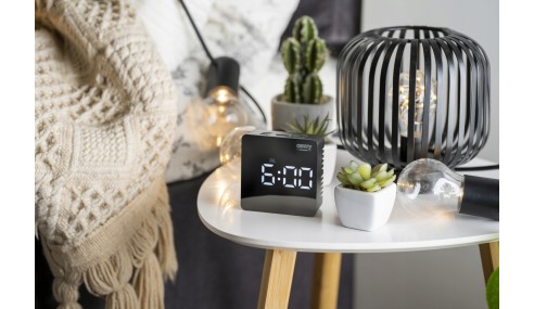 ZEGAR BUDZIK CR1150 czarny 8,3cm PODŚWIETLANY POMIAR TEMPERATURY 3 TRYBY